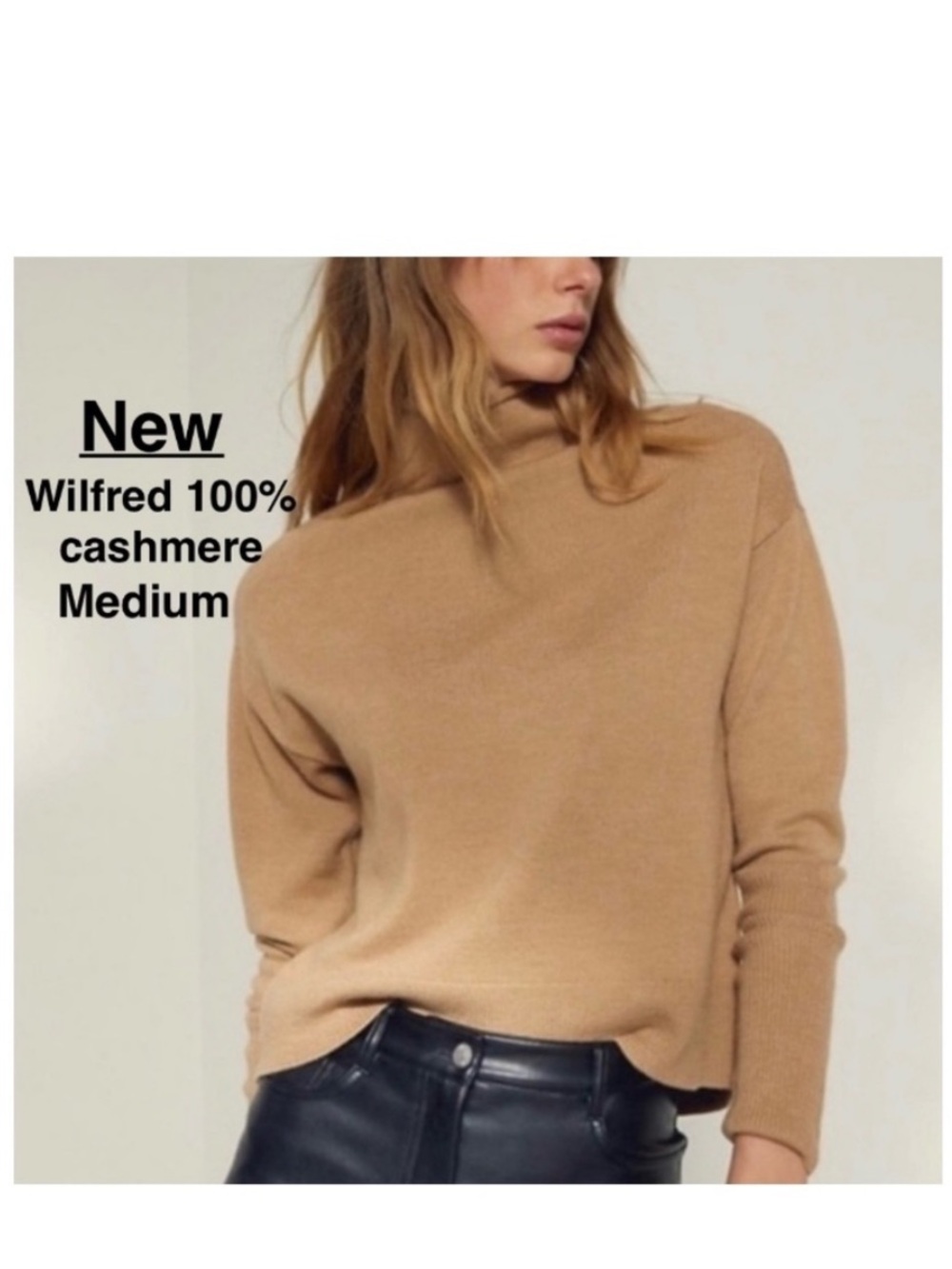 New Wilfred Luxe Cashmere Cyprie Sweater Tan/kahki Size M tags & shopping bag ⭐️
